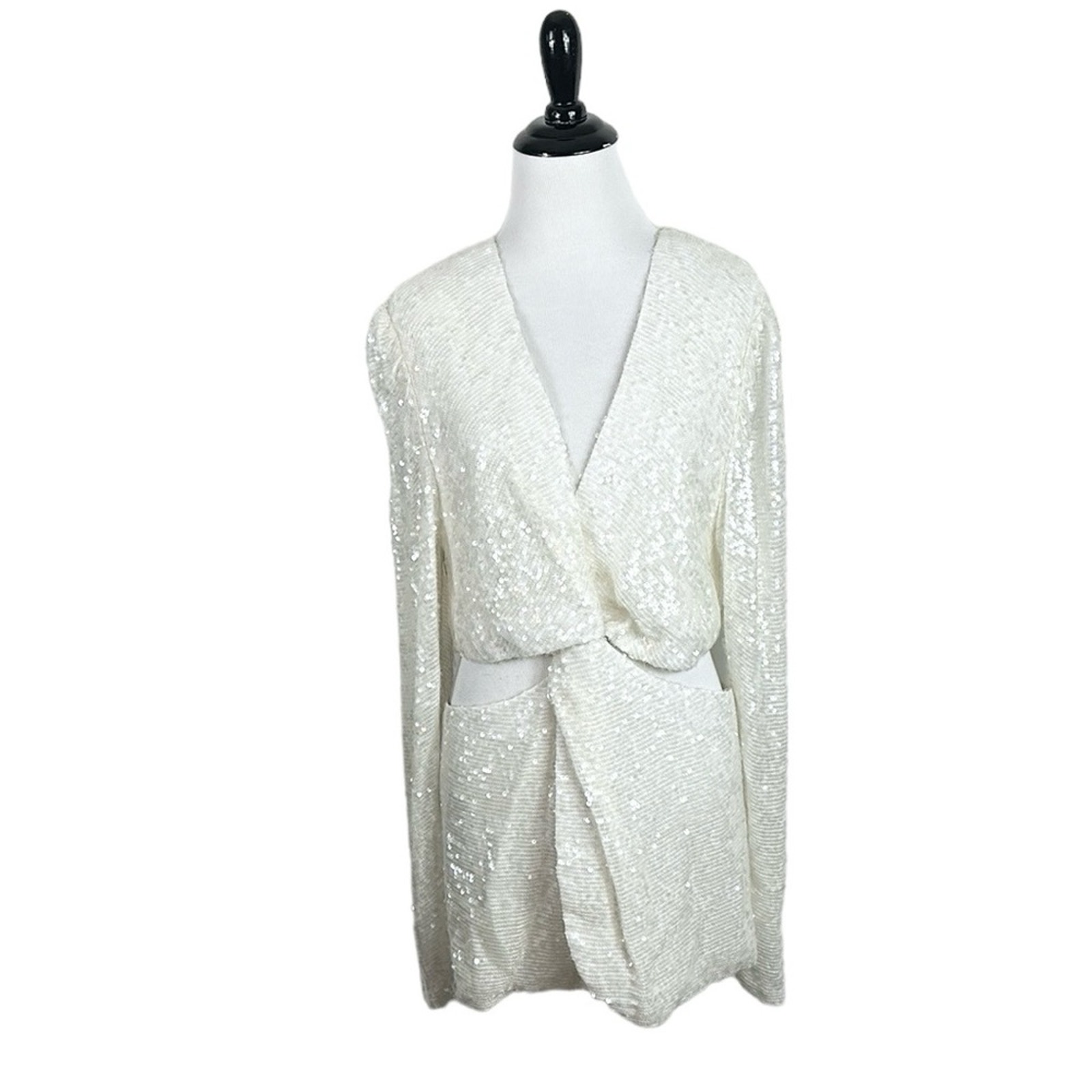 Markarian Rose Ivory Sequin Twist Front Cutout Top Blouse Size 12 Nwt — image 3 of 8